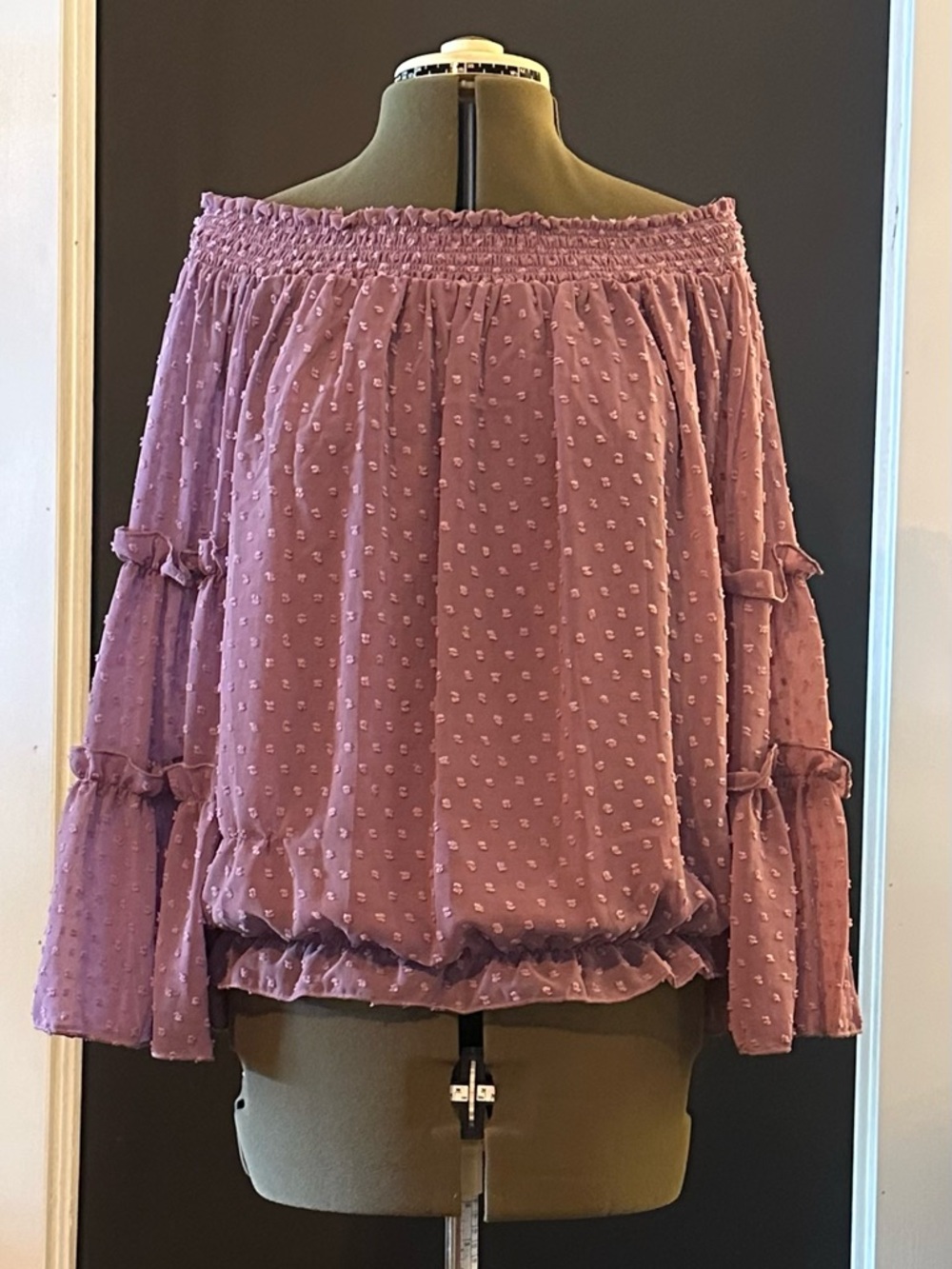 Pink Lily Mauve Off-Shoulder Swiss Dot Blouse